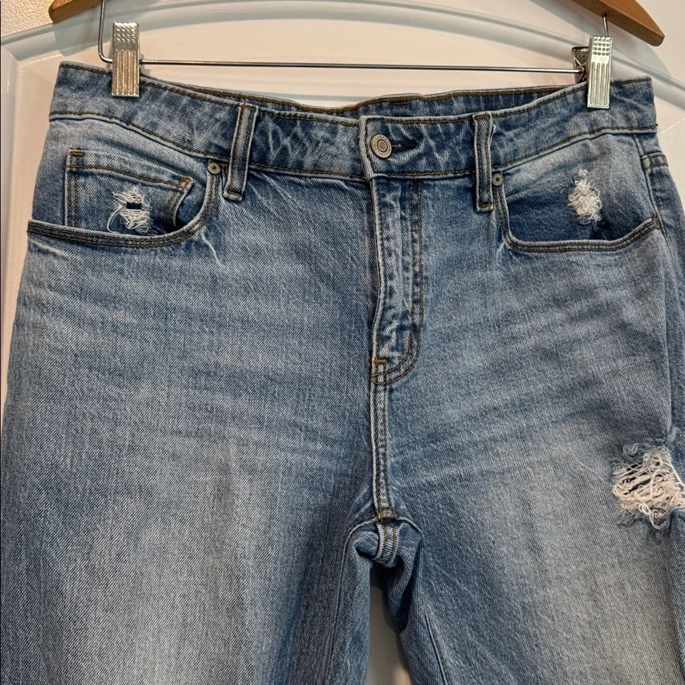 Eunina Frankie Mid Rise Girlfriend Distressed Classic Blue Denim Jeans Size 7